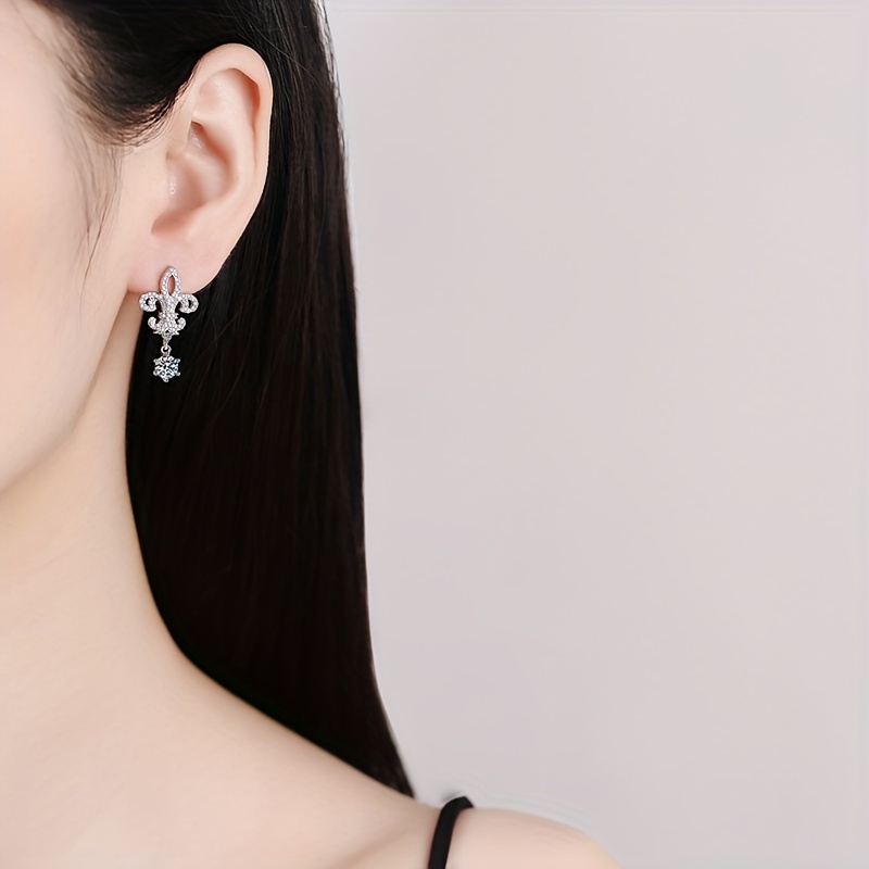 Sterling Silver Dangle Earrings with Moissanite Inlay
